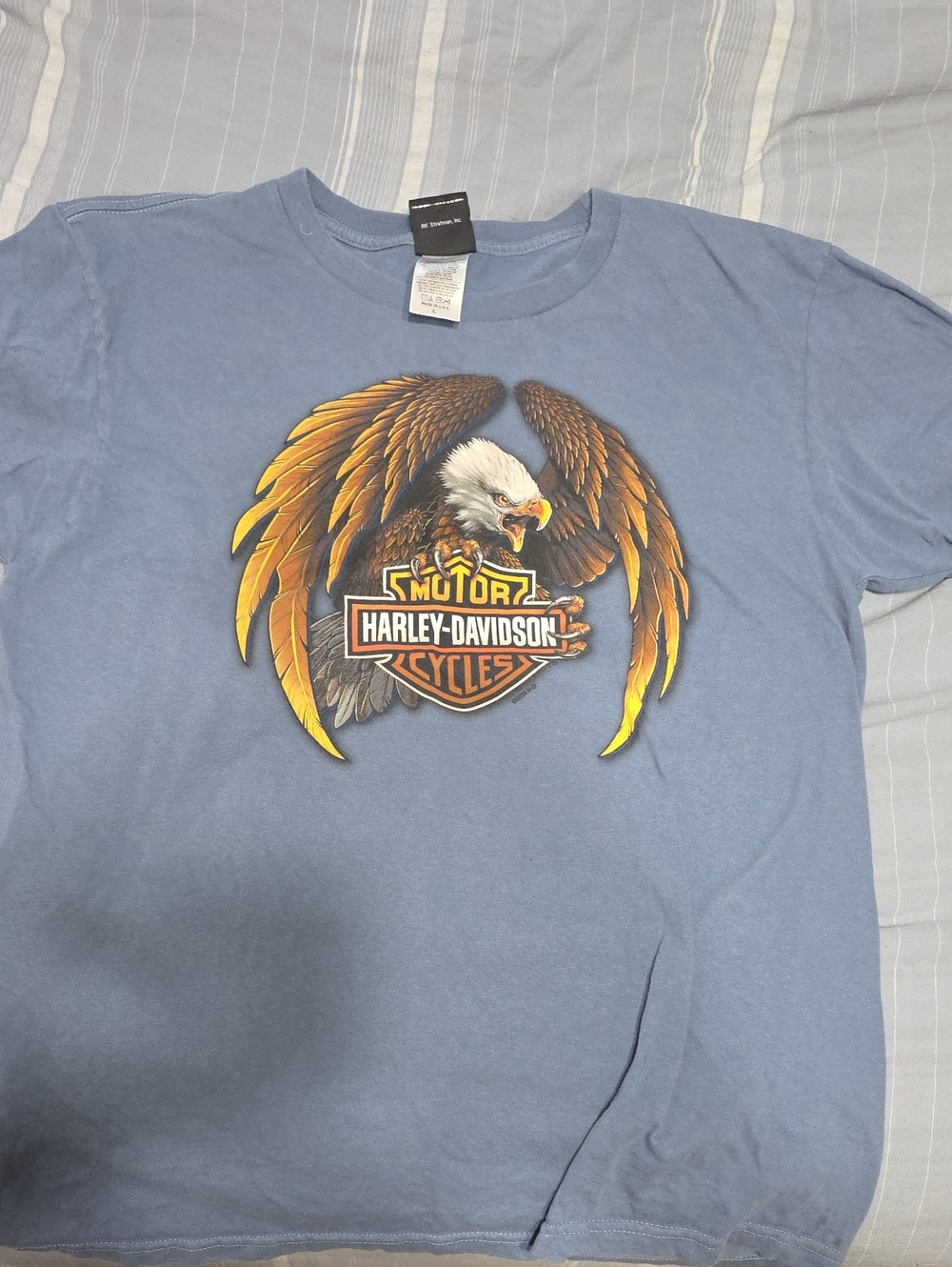 Harley-Davidson Blue Tee with Eagle and Gold Wings